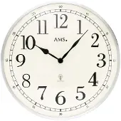AMS 5606 Horloge murale radio analogique argentée ronde avec verre