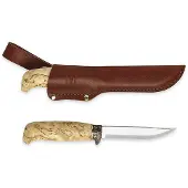 Marttiini Lynx 134 134012, Polished X46Cr13, Bronze Guard, Curly Birch couteau de outdoor