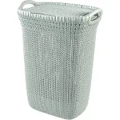 Curver Coffre à linge 57 L - Aspect tricot - Bleu gris - Avec poignées et couvercle à clip