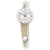 AMS 7455 Horloge murale à quartz avec pendule Horloge à pendule argentée Bois aspect Sonoma