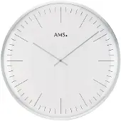 AMS 9476 Horloge murale à quartz analogique argentée ronde avec verre
