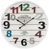 AMS 9538 Horloge murale à quartz analogique blanche ronde vintage rétro shabby