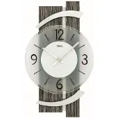 AMS 9547 Horloge murale à quartz analogique moderne noir aspect bois gris avec aluminium
