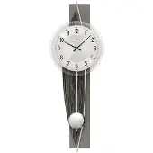 AMS 7458 Horloge murale à quartz avec pendule argenté Bois gris Horloge à pendule structure fossile