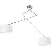 QAZQA Suspension en acier avec abat-jour 35 cm blanc réglable 2 lumières - Blitz
