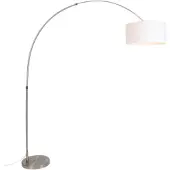 QAZQA Lampe à arc en acier avec abat-jour en tissu blanc 50/50/25 réglable - XXL