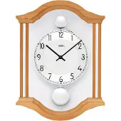 AMS 7447/18 Horloge murale à quartz analogique Pendule double bois hêtre massif avec verre