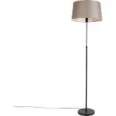 QAZQA Lampadaire noir avec abat-jour en lin taupe 45 cm réglable - Parte
