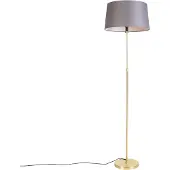 QAZQA Lampadaire or/laiton avec abat-jour en lin gris 45 cm - Parte