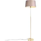 QAZQA Lampadaire or/laiton avec abat-jour en lin taupe 45 cm - Parte