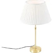 QAZQA Lampe de table or/laiton avec abat-jour plissé crème 35 cm - Parte