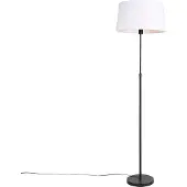 QAZQA Lampadaire noir avec abat-jour en lin blanc 45 cm réglable - Parte