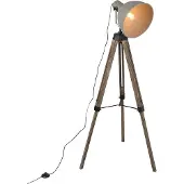 QAZQA Lampadaire industriel sur trépied en bois avec abat-jour gris - Laos