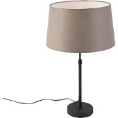 QAZQA Lampe de table noire avec abat-jour en lin taupe 35 cm réglable - Parte