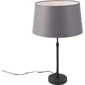 QAZQA Lampe de table noire avec abat-jour en lin noir 35 cm réglable - Parte