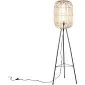 QAZQA Lampadaire rustique noir avec rotin - Manila