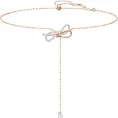 Swarovski Lifelong Bow Pendant Collier avec pendentif en forme de nud en cristal blanc pour femme avec tons or rose mlangs et placage rhodium