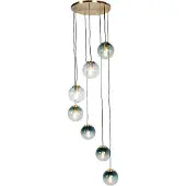 QAZQA Suspension Art Déco en laiton avec verre bleu 7 lumières - Pallon