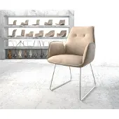 DELIFE Chaise-de-salle-à-manger Zoa-Flex microvelours beige vintage pied trapèze acier inoxydable brossé ressorts ensachés