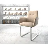 DELIFE Cantilever Zoa-Flex microvelours beige vintage pied cantilever plat acier inoxydable brossé ressorts ensachés
