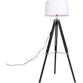 QAZQA Lampadaire trépied noir avec abat-jour 45 cm en lin blanc