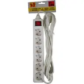GereedschapXXL Socket White 5m, avec interrupteur et mise à la terre. 6 connexions