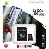 Kingston micro SDXC Canvas Select Plus 512 Go 100 Mo/s + Adaptateur SD