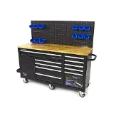 HBM établi 158 cm avec 10 tiroirs, porte et panneau arrière, noir