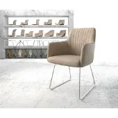 DELIFE Chaise-de-salle-à-manger Greg-Flex microvelours beige vintage pied trapèze acier inoxydable brossé ressorts ensachés