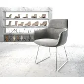 DELIFE Chaise-de-salle-à-manger Pejo-Flex velours gris pied trapèze acier inoxydable brossé ressorts ensachés