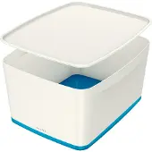 Leitz 5216-10-36 5216 Boîte de rangement MyBox Grande - A4, avec couvercle, ABS, blanc/bleu
