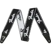 Fender WeighLess 2" Running Logo Guitar Strap Black/White