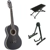 Lapaz C30BK guitare classique format 3/4 noire + stand + repose-pied