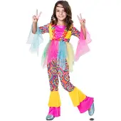 MOM Hippie Girl Costume Rose 10-12 Years Enfants