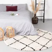 FRAAI Tapis rond à poils longs - Grand Lines Crème/Noir | Ø 100 cm | Rond | Pile haute