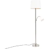 QAZQA Lampadaire classique en acier avec abat-jour blanc et liseuse - Retro