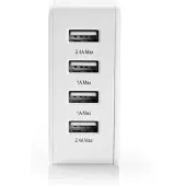 Nedis Chargeur mural | 24 W | Fonction de charge rapide | 4x 2.4 A | Nombre de sorties : 4 | 4x USB-A | Sans câble | Sortie monotension