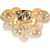 QAZQA Plafonnier design noir avec verre ambre 6 lumières - Uvas