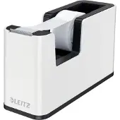 Leitz Dérouleur de ruban adhésif WOW, ergonomique, pour rouleaux de ruban adhésif de L 19 mm x L 33 m, ruban adhésif inclus, plastique ABS recyclable, blanc/noir