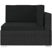 vidaXL Canapé d'angle modulaire 1 pc + coussins Poly rotin noir