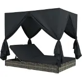 vidaXL Outdoor-Lounge-Lit avec rideaux Poly rotin Gris