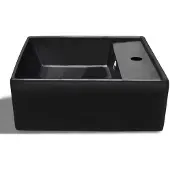 vidaXL Vasque en céramique avec trou pour robinet/trop-plein Noir Carré