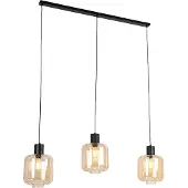 QAZQA Suspension design noir avec verre ambré 3 lumières 161,5 cm - Qara
