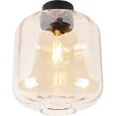 QAZQA Plafonnier design noir avec verre ambré - Qara