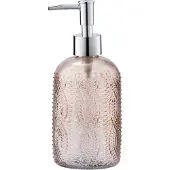 Wenko Distributeur Savon Liquide Vetro, distributeur savon verre, Capacité 400ml, verre à relief, rose poudré transparent
