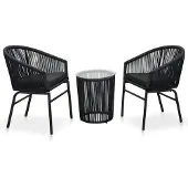 vidaXL Ensemble Bistro 3 pièces avec coussins rotin PE noir