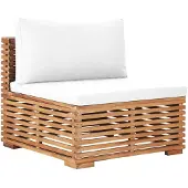 vidaXL Canapé de jardin central avec revêtement blanc crème en teck massif