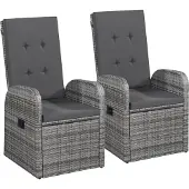 vidaXL Chaises longues de jardin 2 pcs. avec coussins Poly Rattan Gris