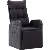 vidaXL Chaise de jardin inclinable avec coussin, polyrattan, noir