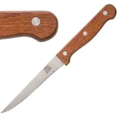 Olympia Couteau à steak en acier inoxydable, bois brun, dentelé, 21,5 cm | 12 pièces